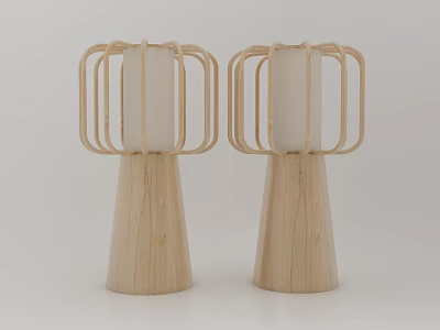 Two Modern Wooden Table Lamps With Open Frame Design And Pedestal Base 3d model