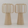 Two Modern Wooden Table Lamps With Open Frame Design And Pedestal Base