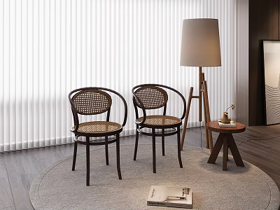 Single Rattan Chair In Modern Cozy Space With Floor Lamp And Small Round Table 3d model
