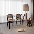 Single Rattan Chair In Modern Cozy Space With Floor Lamp And Small Round Table