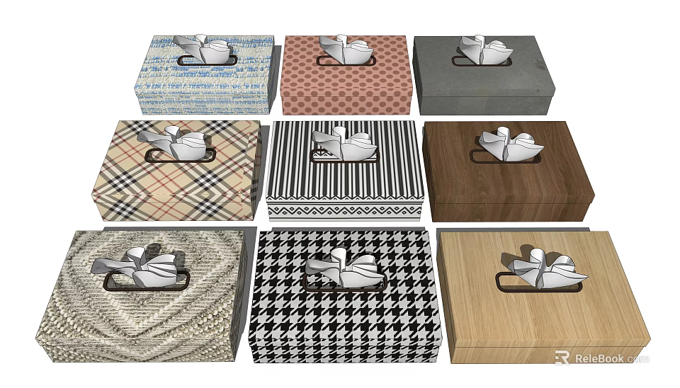 Assorted Design Tissue Boxes With Various Patterns For Home Living Use 3d model