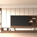 Modern Light Luxury TV Wall Design With White Wooden Cabinets And Decorative Ornaments