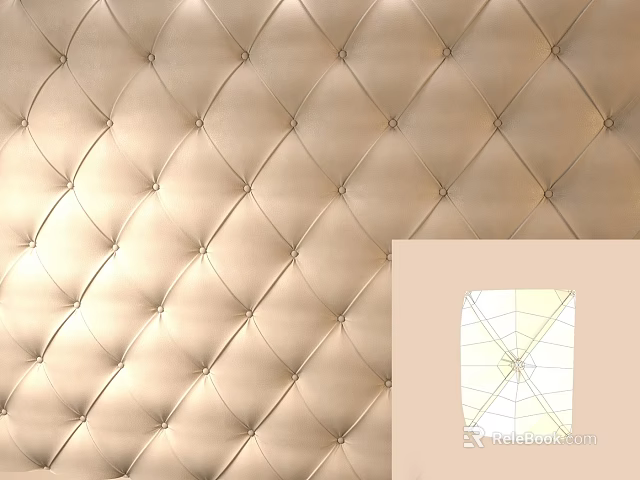 Upholstered Wall Panel With Diamond Tufted Leather Beige Gold Luxury Decor Design 3d model 
