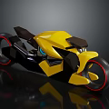 Yellow Modern Sleek Motorcycle With Black Accents And Red Rimmed Wheels