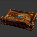 Magical Ornate Wooden Chest with Intricate Carvings and Central Blue Gem for Books