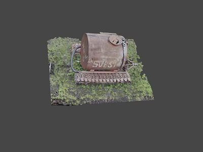 Rusty Hardware Tools Oil Drum With 5W30 Label And Small Tool On Mossy Ground 3d model