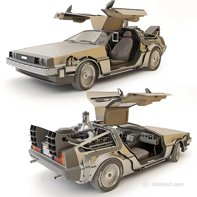 Vintage Retro Futuristic Car With Open Gull Wing Doors And Rear Engine Design 3d model 