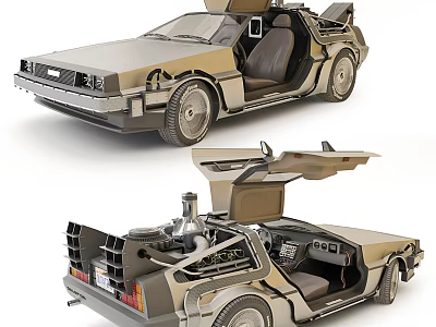 Vintage Retro Futuristic Car With Open Gull Wing Doors And Rear Engine Design 3d model