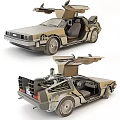 Vintage Retro Futuristic Car With Open Gull Wing Doors And Rear Engine Design