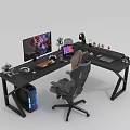 Black Gaming Desk and Chair Set with Monitor Keyboard Mouse Headphones and PC Case