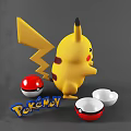 Pokémon Game Character Pikachu With Red Cheeks Poké Ball And White Bowls
