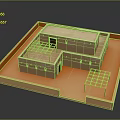 Simple Architectural Model With Beige Structure Yellow Frames And Orange Tray Base 3d model