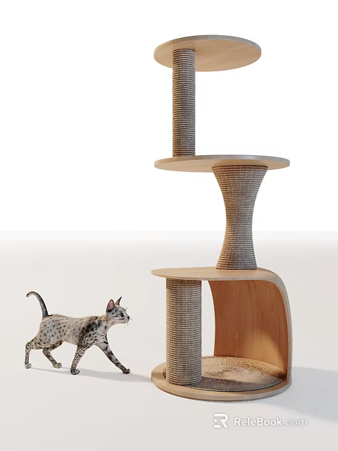 Multi Level Cat Tree With Rope Wrapped Posts And Wooden Platforms For Kitten Play 3d model 