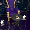 Mystical Zodiac Themed Structure With Purple Curtains Moon Stars And Ornate Chair