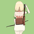 Woman With Blonde Braided Hair Green Eyes Wearing White Dress Green Sleeves And Bow