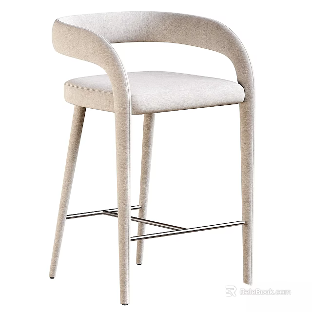 Modern Style Stool With Curved Armrest Light Colored Seat And Metal Frame 3d model 