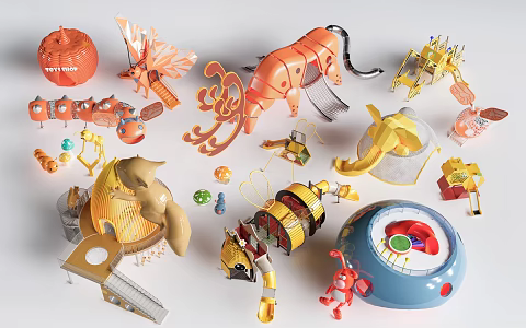 Modern animal slide animal children's play equipment cartoon play equipment 3d model