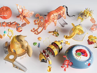 Modern animal slide animal children's play equipment cartoon play equipment 3d model