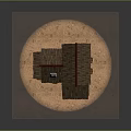 Medieval Wooden Building With Brown Roof Multi Level Design Chimney Arched Windows and Sandy Base