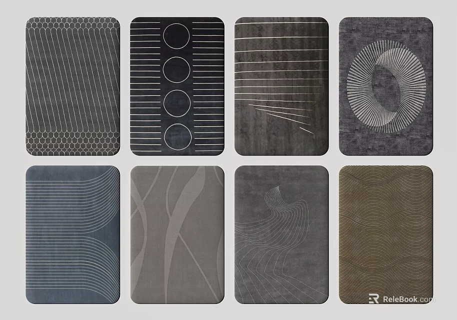 Modern Square Rugs With Various Geometric Patterns And Abstract Line Designs 3d model