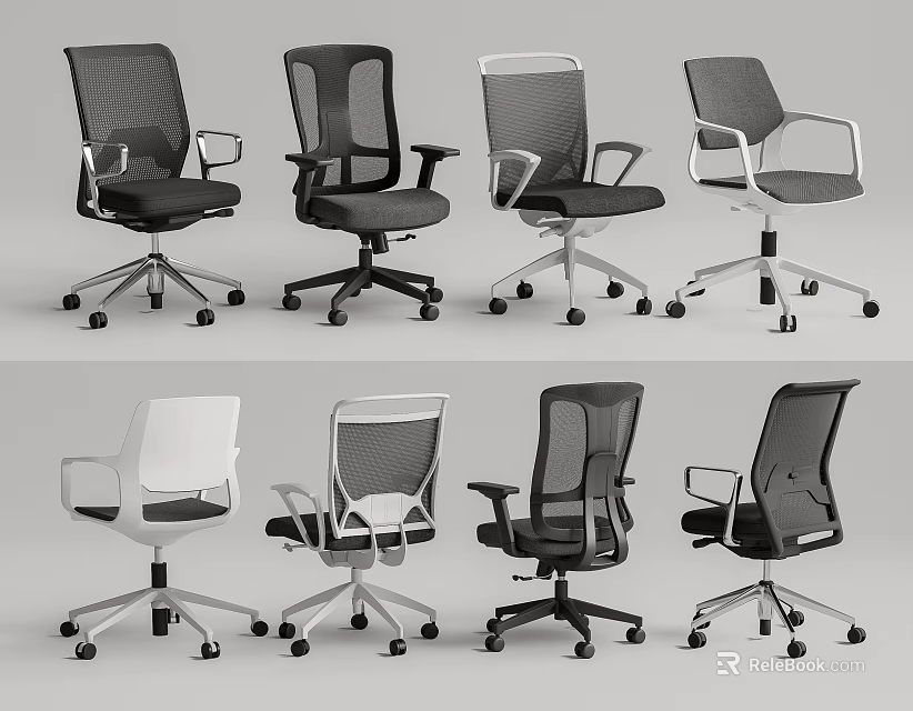 Modern Mesh Office Chairs Multiple Styles Different Colors Ergonomic Design And Swivel Base 3d model 