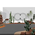 Floral Art Installation With Cacti Rocks Palm Trees And Double Ring Decor