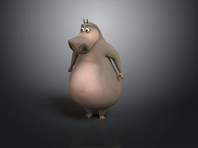 Playful Cartoon Hippo 3D Character Model In Standing Pose With Round Belly And Gray Background 3d model