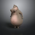 Playful Cartoon Hippo 3D Character Model In Standing Pose With Round Belly And Gray Background