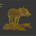 Striped Brown Baby Wild Boar Sculpture Standing On Wooden Base