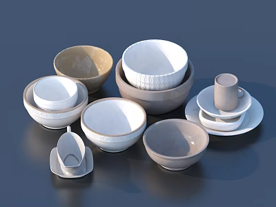 Modern Elegant Dinnerware Set with Bowls Plates and Cups for Home Kitchen Dining Table 3d model