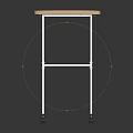 Simple Small Table With Light Wood Top And White Metal Frame On Wheels