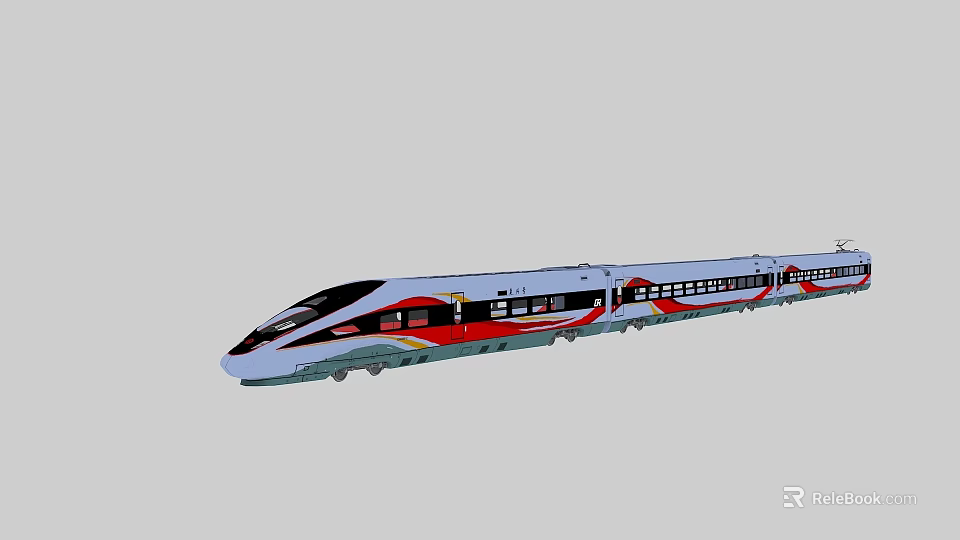 Modern High Speed Train With White Body Red Stripes And Streamlined Design 3d model