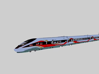Modern High Speed Train With White Body Red Stripes And Streamlined Design 3d model
