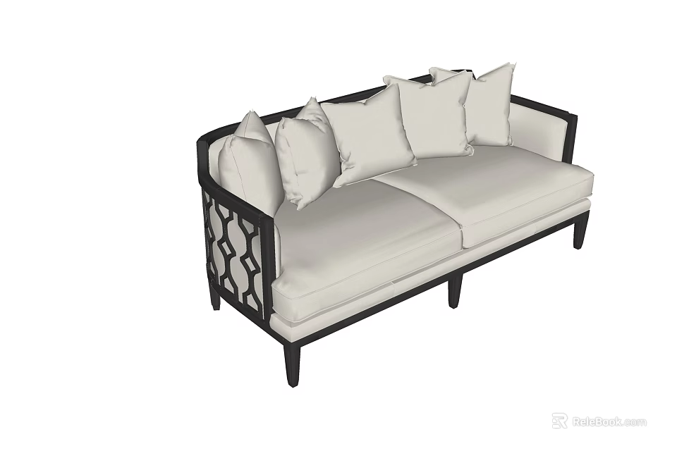 Modern Two Seater Sofa With Light Cushions And Black Geometric Armrests 3d model