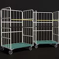 Metal Carts With White Frame Green Base And Wheels Three In A Row 3d model