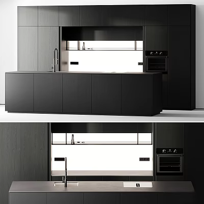 Modern Kitchen Interior Design With Dark Matte Cabinets Island Countertop And Appliances 3d model