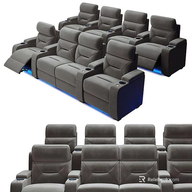 Gray Massage Chairs with Power Recline Cup Holders and Blue LED Lights 3d model 