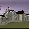 Luxury Detached Villa With Stone Exterior Red Roof Evening Lighting And Lawn Garden Driveway
