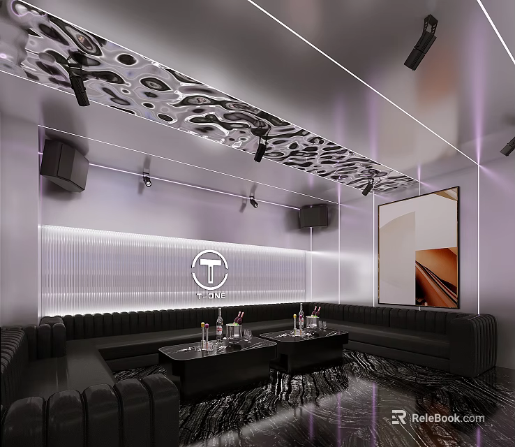 Modern KTV Room Interior With Sofas Lighting And Decor 3d model