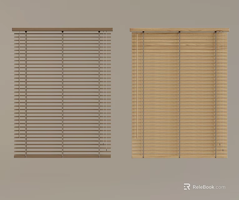 Two Types of Brown and Beige Wooden Window Blinds for Home Interior 3d model 