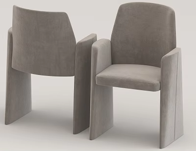 Modern Gray Velvet Leisure Chairs With Wide Armrests And Sturdy Square Legs 3d model