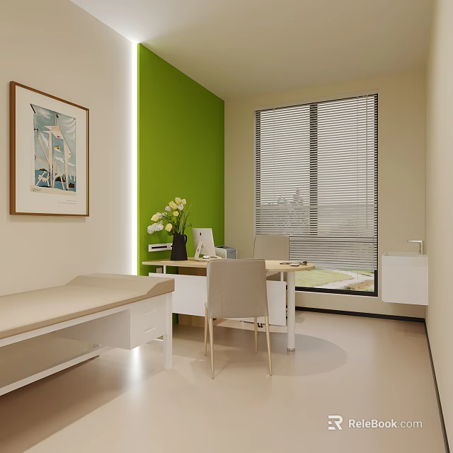 Modern Hospital Outpatient Clinic Interior With Examination Bed And Desk 3d model 