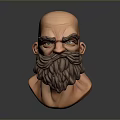 Man 3D Head Model With Bald Head Thick Beard And Detailed Facial Features 3d model