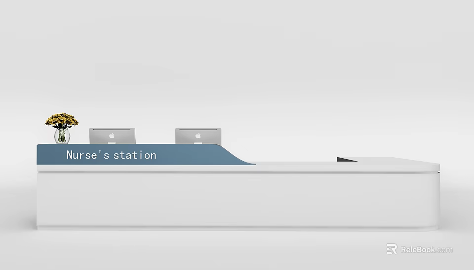 Nurse's Station With Modern Design Featuring Computers And Flower Arrangement 3d model 