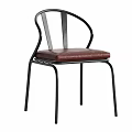 Modern Leisure Chair With Black Metal Frame And Brown Leather Seat