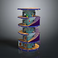 Cartoon Scenery Of Spiral Multi Level Tower With Floors Windows And Decorations