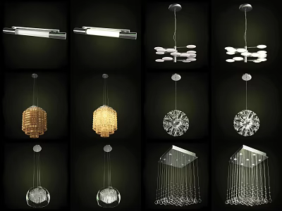 Modern Decorative Chandeliers With Various Geometric Shapes And Crystal Metallic Designs 3d model