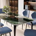 Rock Plate Dining Table Light Luxury Simple Household Small Apartment Rectangular Dining Table Marble Dining Table and Chair Combination 3d model