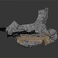 Modern Rock Landscape Model Featuring Wooden Bridge And Natural Design Elements