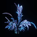 Modern Feathery Plant with Shiny Blue Purple Leaves on Black Background